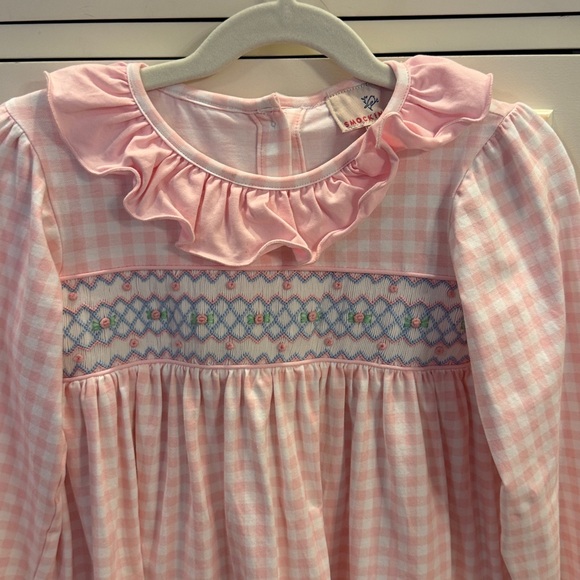 Smockingbird 5 Pink Gingham and Smocked Long Sleeve Dress - Picture 2 of 4